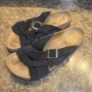 Birkenstock Navy Blue Lugano Suede Sandals, Size 7, GUC.